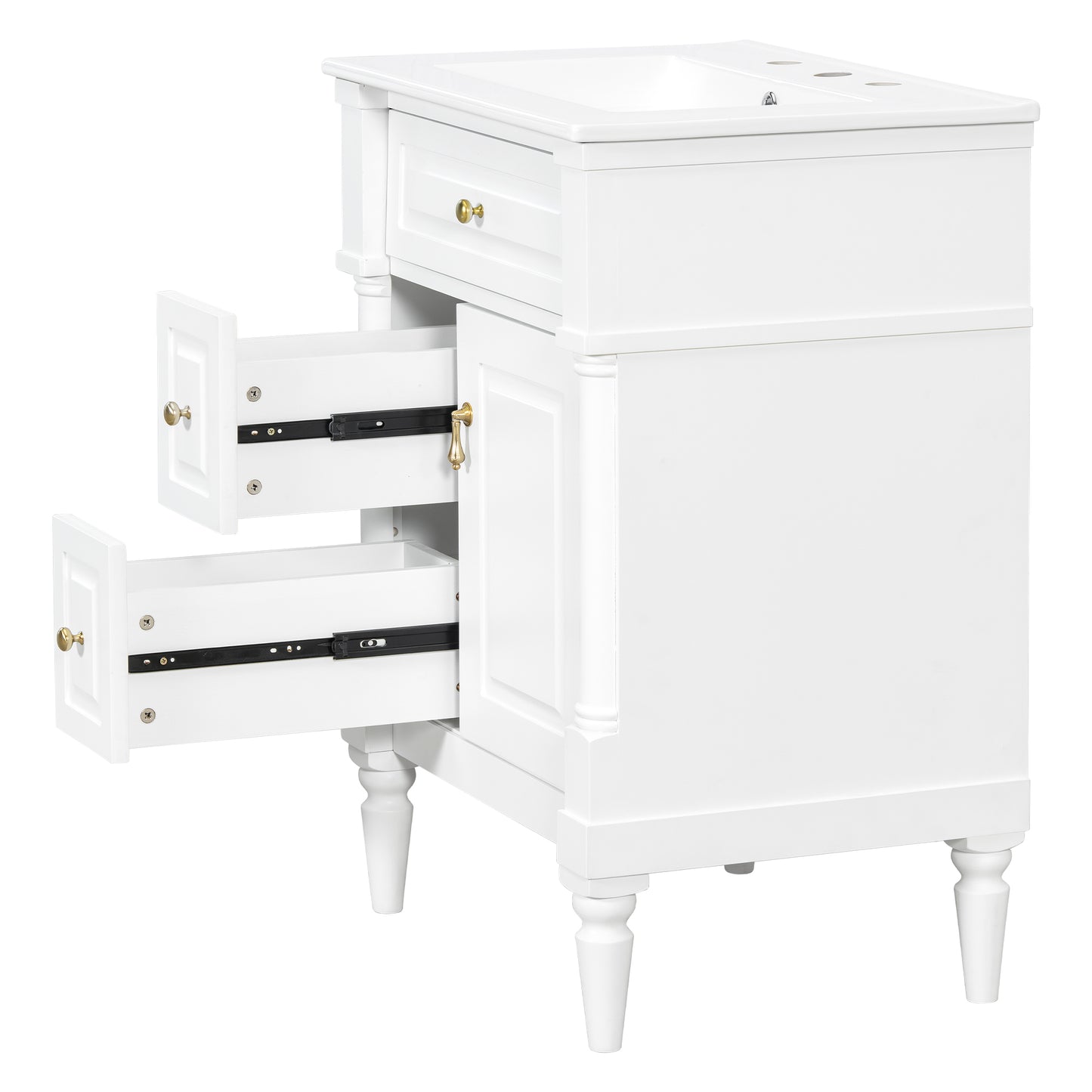 VanityFus 24-in Bathroom Vanity White Single Sink Combo with Ceramic Top 1 Door 3 Drawers Adjustable Shelves