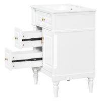 VanityFus 24-in Bathroom Vanity White Single Sink Combo with Ceramic Top 1 Door 3 Drawers Adjustable Shelves