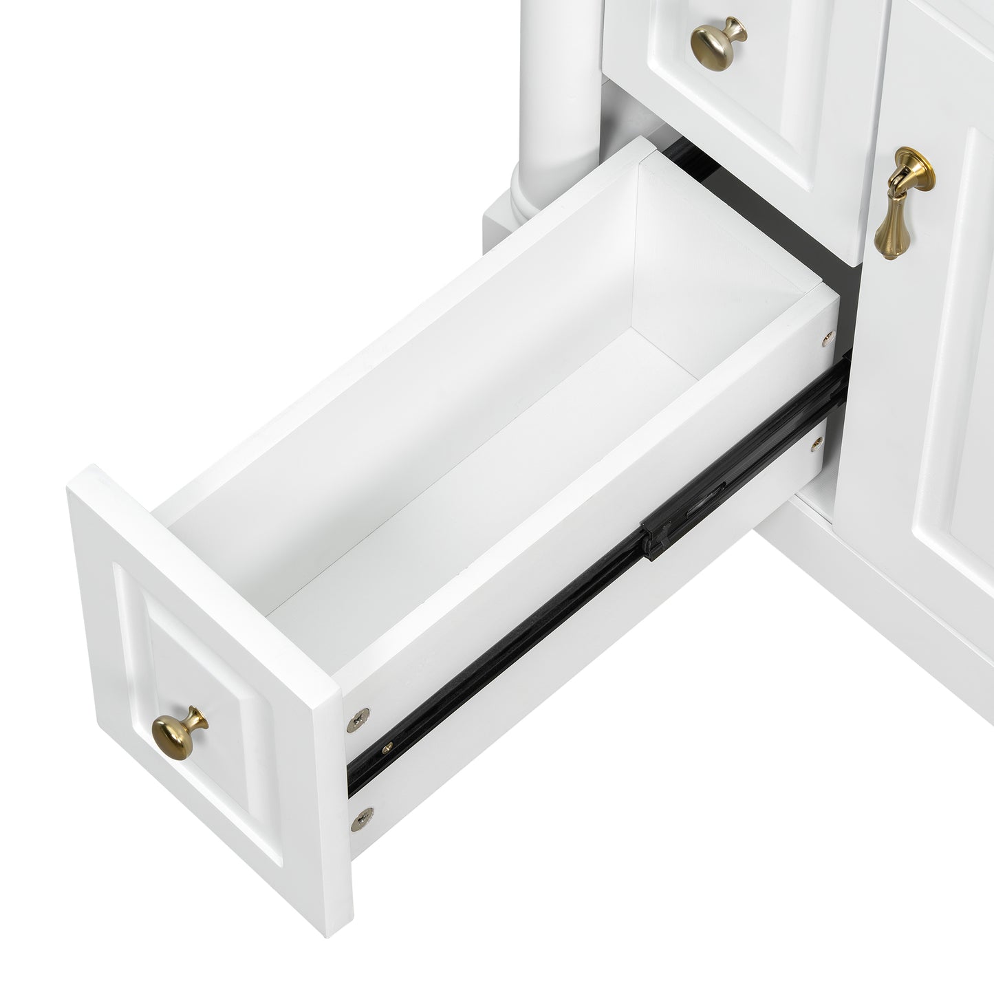 VanityFus 24-in Bathroom Vanity White Single Sink Combo with Ceramic Top 1 Door 3 Drawers Adjustable Shelves
