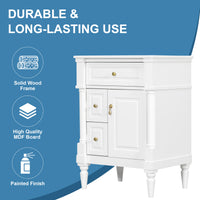 VanityFus 24-in Bathroom Vanity White Single Sink Combo with Ceramic Top 1 Door 3 Drawers Adjustable Shelves