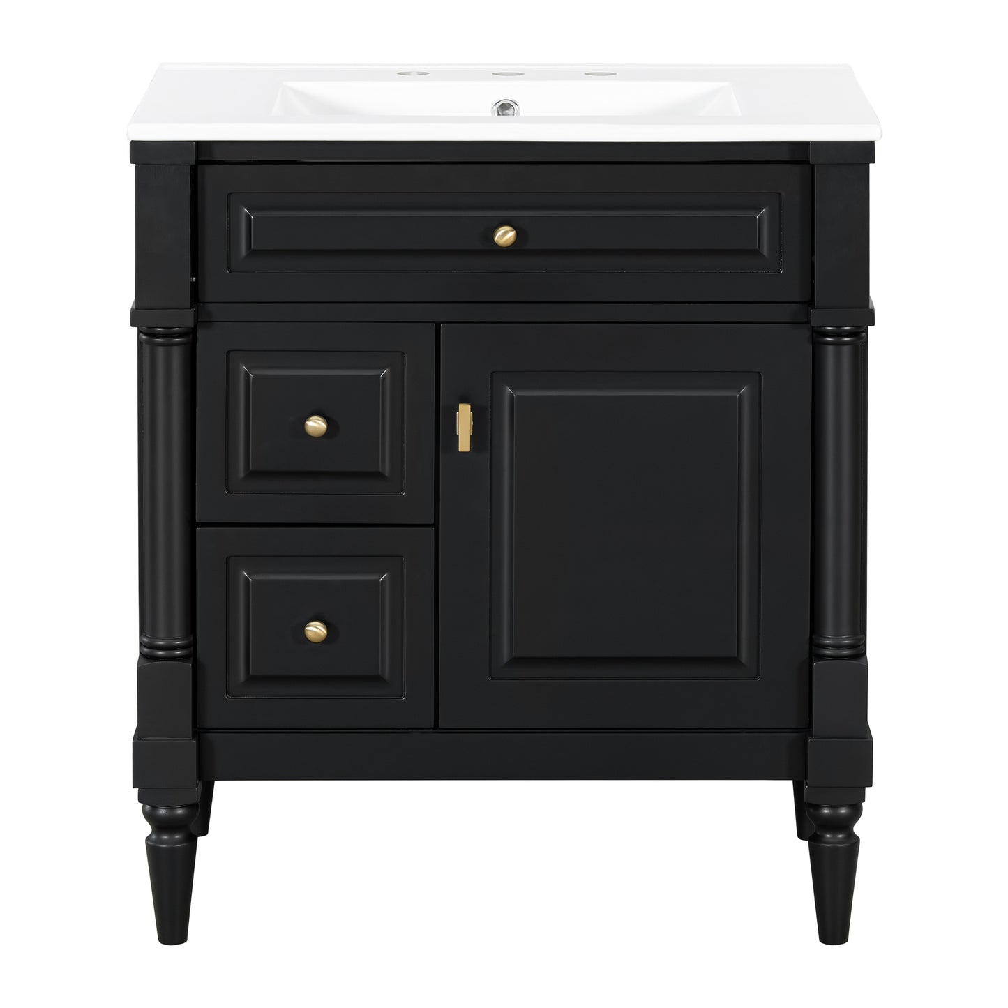 VanityFus 30-in Bathroom Vanity Black Single Sink Combo with Ceramic Top 1 Door 3 Drawers Adjustable Shelves