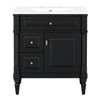 VanityFus 30-in Bathroom Vanity Black Single Sink Combo with Ceramic Top 1 Door 3 Drawers Adjustable Shelves