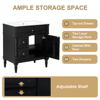VanityFus 30-in Bathroom Vanity Black Single Sink Combo with Ceramic Top 1 Door 3 Drawers Adjustable Shelves