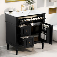 VanityFus 30-in Bathroom Vanity Black Single Sink Combo with Ceramic Top 1 Door 3 Drawers Adjustable Shelves