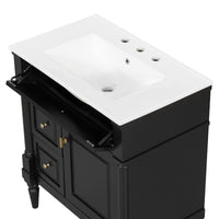 VanityFus 30-in Bathroom Vanity Black Single Sink Combo with Ceramic Top 1 Door 3 Drawers Adjustable Shelves