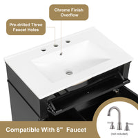 VanityFus 30-in Bathroom Vanity Black Single Sink Combo with Ceramic Top 1 Door 3 Drawers Adjustable Shelves