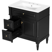 VanityFus 30-in Bathroom Vanity Black Single Sink Combo with Ceramic Top 1 Door 3 Drawers Adjustable Shelves