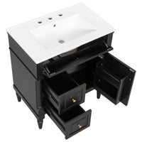VanityFus 30-in Bathroom Vanity Black Single Sink Combo with Ceramic Top 1 Door 3 Drawers Adjustable Shelves