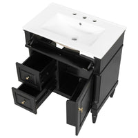 VanityFus 30-in Bathroom Vanity Black Single Sink Combo with Ceramic Top 1 Door 3 Drawers Adjustable Shelves