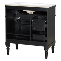 VanityFus 30-in Bathroom Vanity Black Single Sink Combo with Ceramic Top 1 Door 3 Drawers Adjustable Shelves