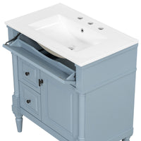 VanityFus 30-in Bathroom Vanity Blue Grey Single Sink Combo with Ceramic Top 1 Door 3 Drawers Adjustable Shelves