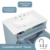VanityFus 30-in Bathroom Vanity Blue Grey Single Sink Combo with Ceramic Top 1 Door 3 Drawers Adjustable Shelves