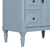 VanityFus 30-in Bathroom Vanity Blue Grey Single Sink Combo with Ceramic Top 1 Door 3 Drawers Adjustable Shelves