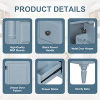 VanityFus 30-in Bathroom Vanity Blue Grey Single Sink Combo with Ceramic Top 1 Door 3 Drawers Adjustable Shelves