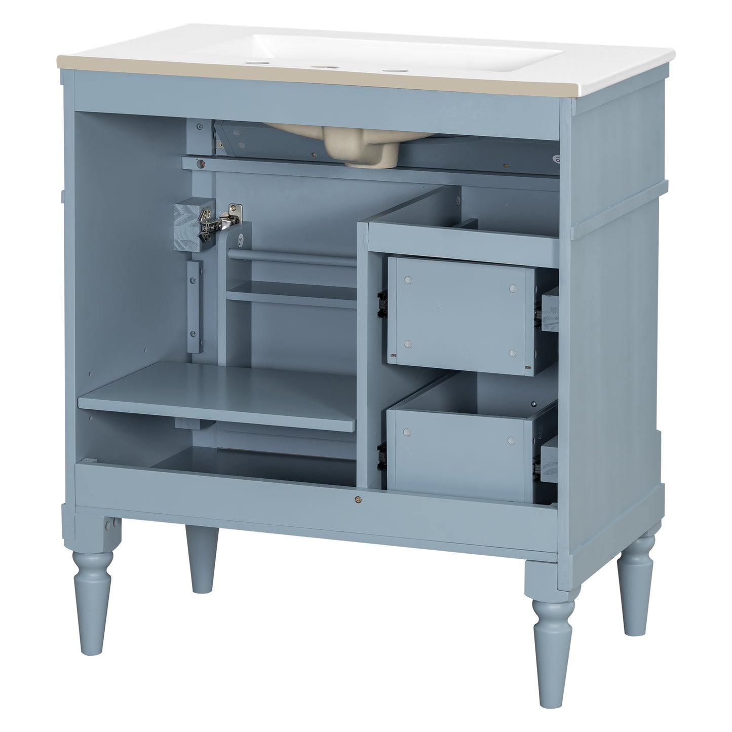 VanityFus 30-in Bathroom Vanity Blue Grey Single Sink Combo with Ceramic Top 1 Door 3 Drawers Adjustable Shelves