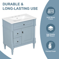 VanityFus 30-in Bathroom Vanity Blue Grey Single Sink Combo with Ceramic Top 1 Door 3 Drawers Adjustable Shelves