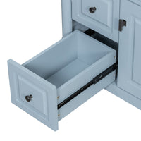 VanityFus 30-in Bathroom Vanity Blue Grey Single Sink Combo with Ceramic Top 1 Door 3 Drawers Adjustable Shelves