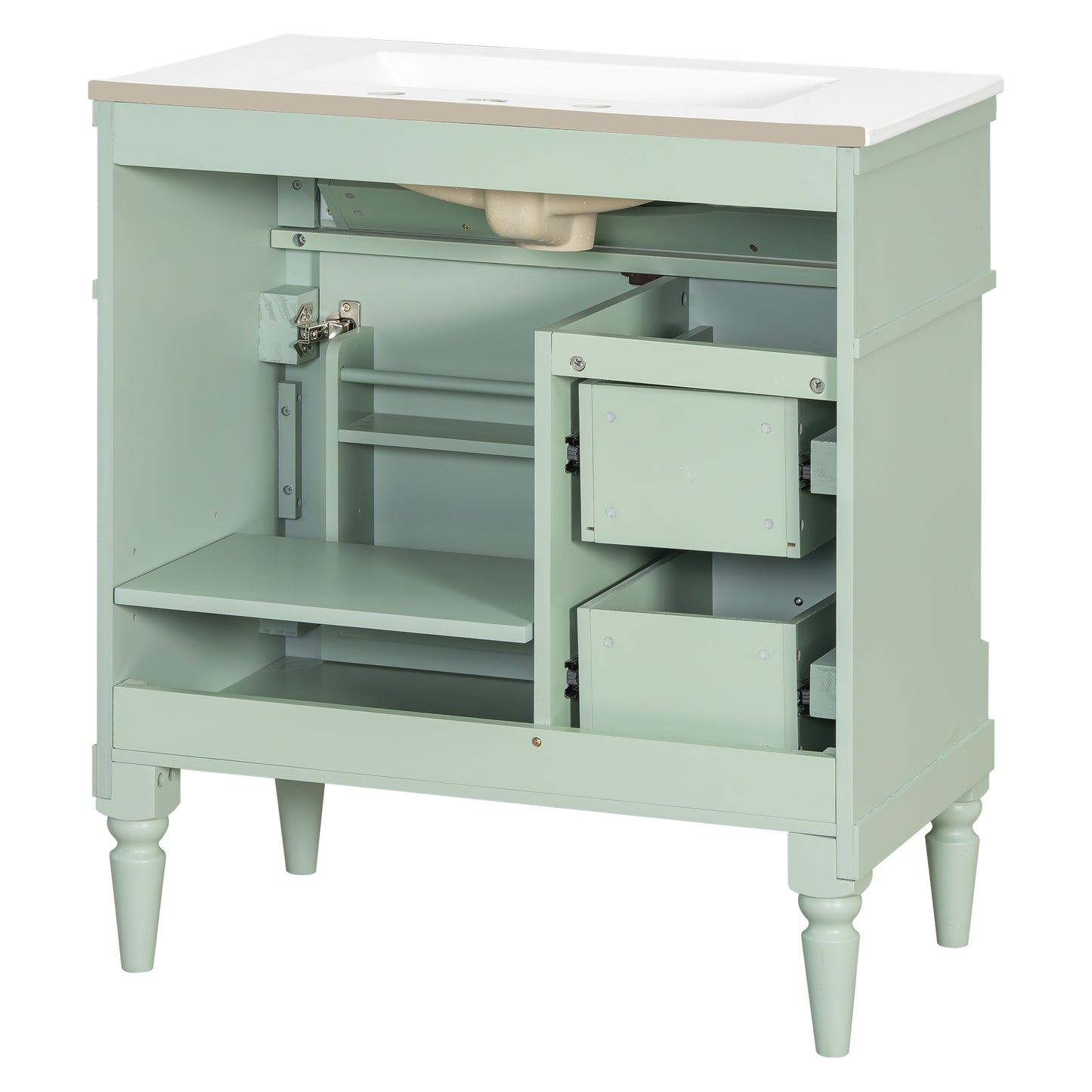 VanityFus 30-in Bathroom Vanity Green Single Sink Combo with Ceramic Top 1 Door 3 Drawers Adjustable Shelves