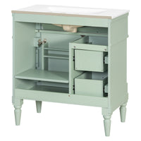 VanityFus 30-in Bathroom Vanity Green Single Sink Combo with Ceramic Top 1 Door 3 Drawers Adjustable Shelves