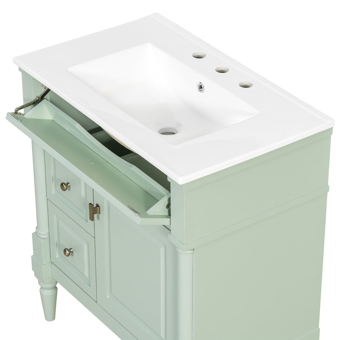 VanityFus 30-in Bathroom Vanity Green Single Sink Combo with Ceramic Top 1 Door 3 Drawers Adjustable Shelves