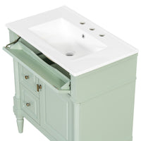 VanityFus 30-in Bathroom Vanity Green Single Sink Combo with Ceramic Top 1 Door 3 Drawers Adjustable Shelves