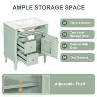 VanityFus 30-in Bathroom Vanity Green Single Sink Combo with Ceramic Top 1 Door 3 Drawers Adjustable Shelves