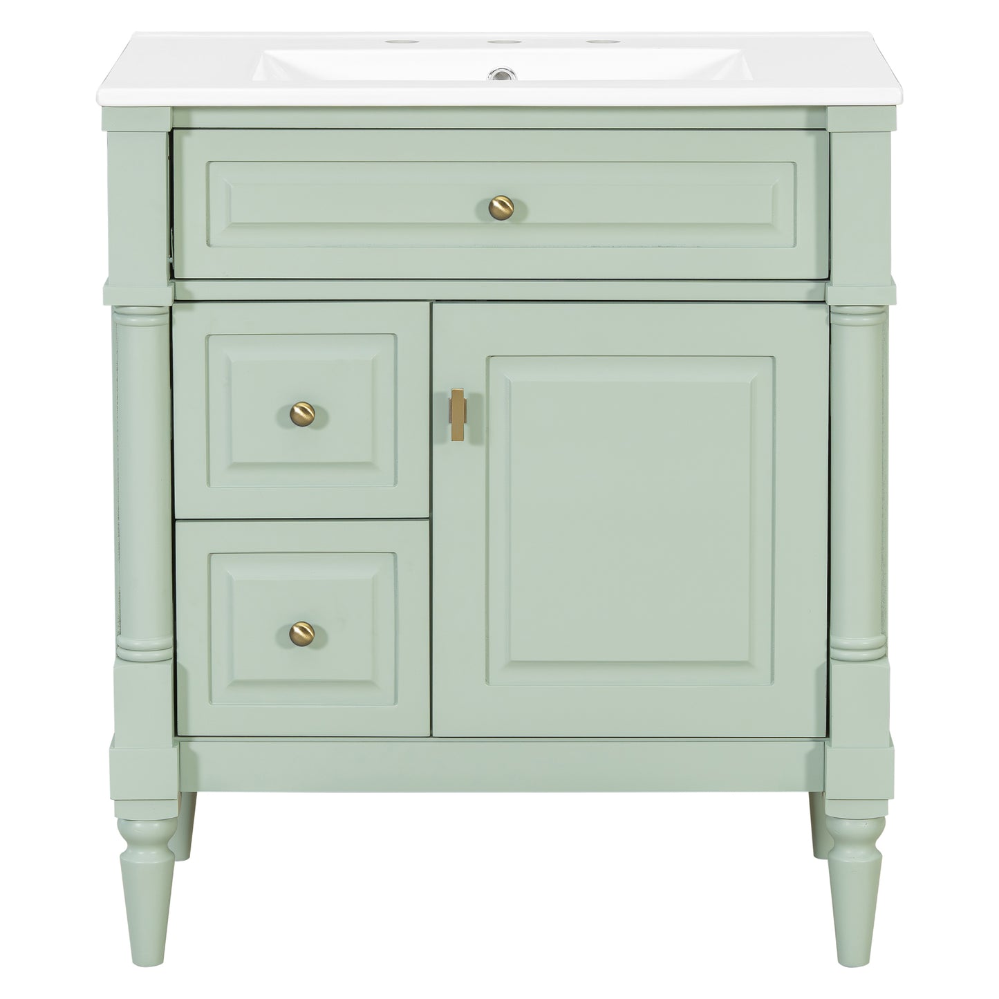 VanityFus 30-in Bathroom Vanity Green Single Sink Combo with Ceramic Top 1 Door 3 Drawers Adjustable Shelves