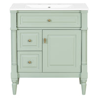 VanityFus 30-in Bathroom Vanity Green Single Sink Combo with Ceramic Top 1 Door 3 Drawers Adjustable Shelves