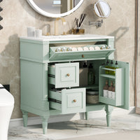 VanityFus 30-in Bathroom Vanity Green Single Sink Combo with Ceramic Top 1 Door 3 Drawers Adjustable Shelves