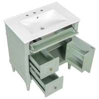VanityFus 30-in Bathroom Vanity Green Single Sink Combo with Ceramic Top 1 Door 3 Drawers Adjustable Shelves