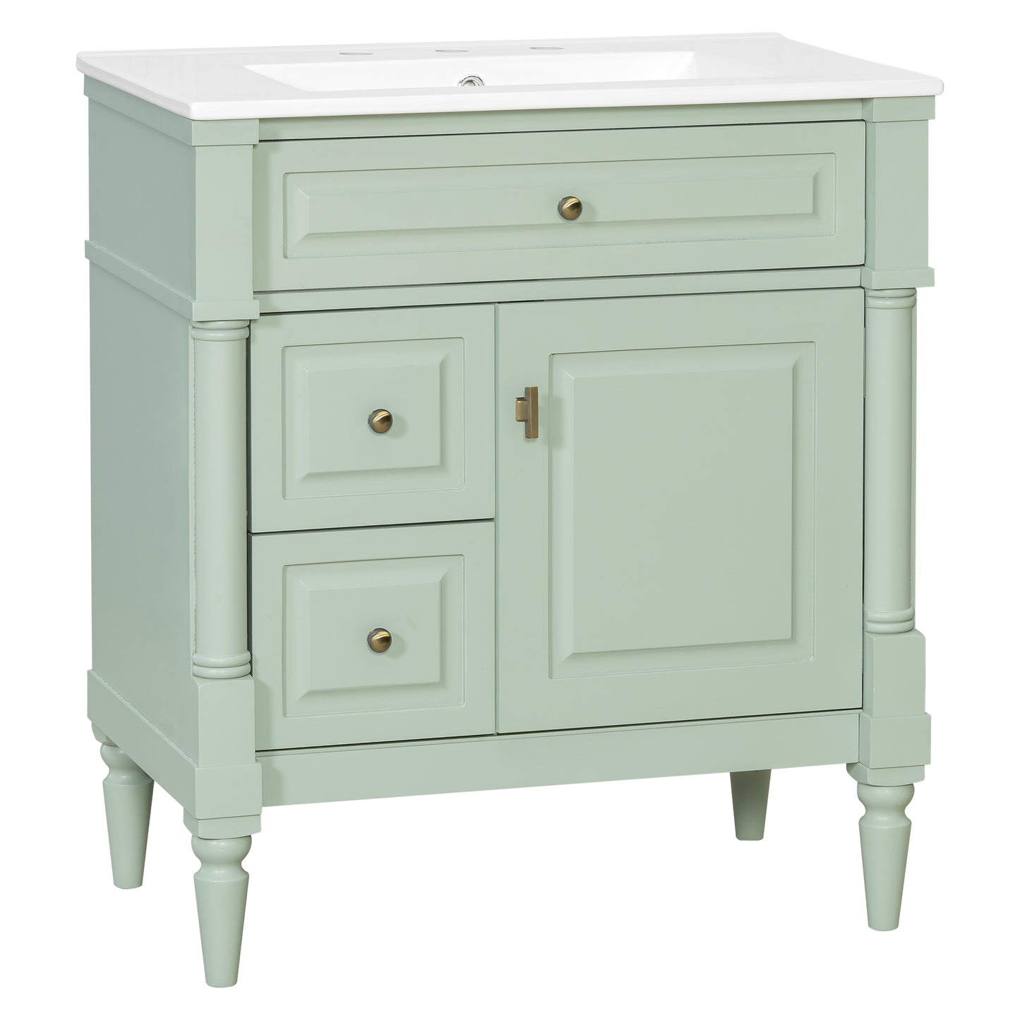 VanityFus 30-in Bathroom Vanity Green Single Sink Combo with Ceramic Top 1 Door 3 Drawers Adjustable Shelves