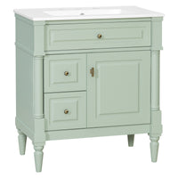 VanityFus 30-in Bathroom Vanity Green Single Sink Combo with Ceramic Top 1 Door 3 Drawers Adjustable Shelves