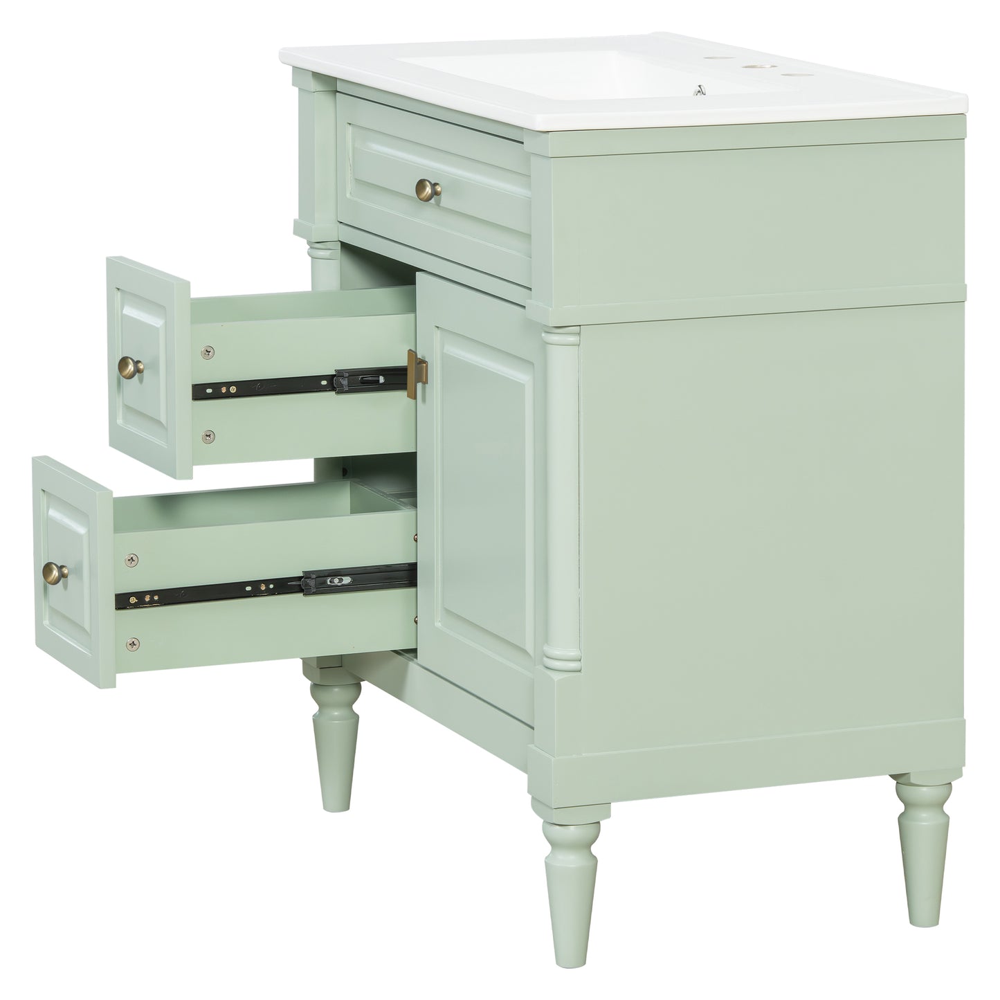 VanityFus 30-in Bathroom Vanity Green Single Sink Combo with Ceramic Top 1 Door 3 Drawers Adjustable Shelves