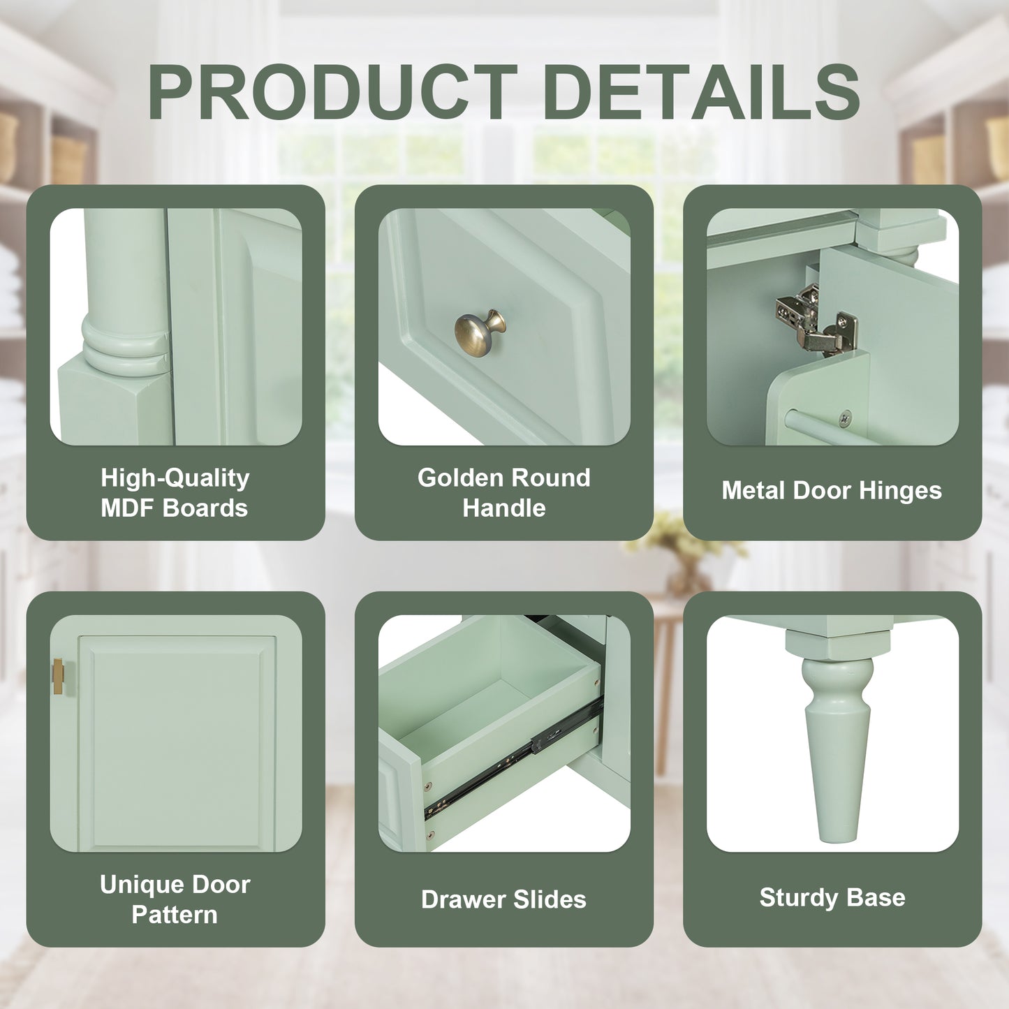 VanityFus 30-in Bathroom Vanity Green Single Sink Combo with Ceramic Top 1 Door 3 Drawers Adjustable Shelves