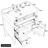 VanityFus 30-in Bathroom Vanity White Single Sink Combo with Ceramic Top 1 Door 3 Drawers Adjustable Shelves