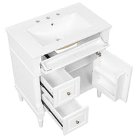 VanityFus 30-in Bathroom Vanity White Single Sink Combo with Ceramic Top 1 Door 3 Drawers Adjustable Shelves