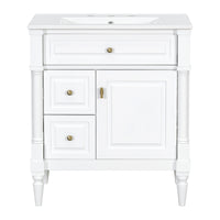 VanityFus 30-in Bathroom Vanity White Single Sink Combo with Ceramic Top 1 Door 3 Drawers Adjustable Shelves