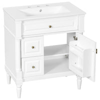 VanityFus 30-in Bathroom Vanity White Single Sink Combo with Ceramic Top 1 Door 3 Drawers Adjustable Shelves