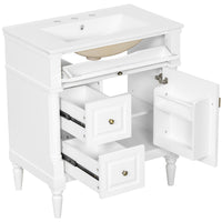 VanityFus 30-in Bathroom Vanity White Single Sink Combo with Ceramic Top 1 Door 3 Drawers Adjustable Shelves
