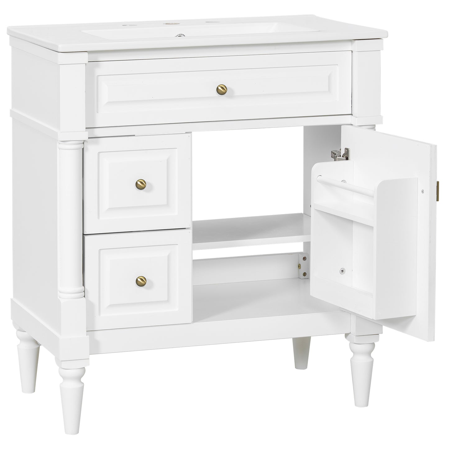 VanityFus 30-in Bathroom Vanity White Single Sink Combo with Ceramic Top 1 Door 3 Drawers Adjustable Shelves
