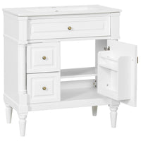 VanityFus 30-in Bathroom Vanity White Single Sink Combo with Ceramic Top 1 Door 3 Drawers Adjustable Shelves
