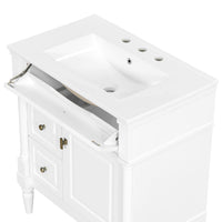VanityFus 30-in Bathroom Vanity White Single Sink Combo with Ceramic Top 1 Door 3 Drawers Adjustable Shelves
