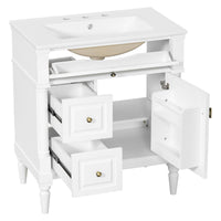 VanityFus 30-in Bathroom Vanity White Single Sink Combo with Ceramic Top 1 Door 3 Drawers Adjustable Shelves
