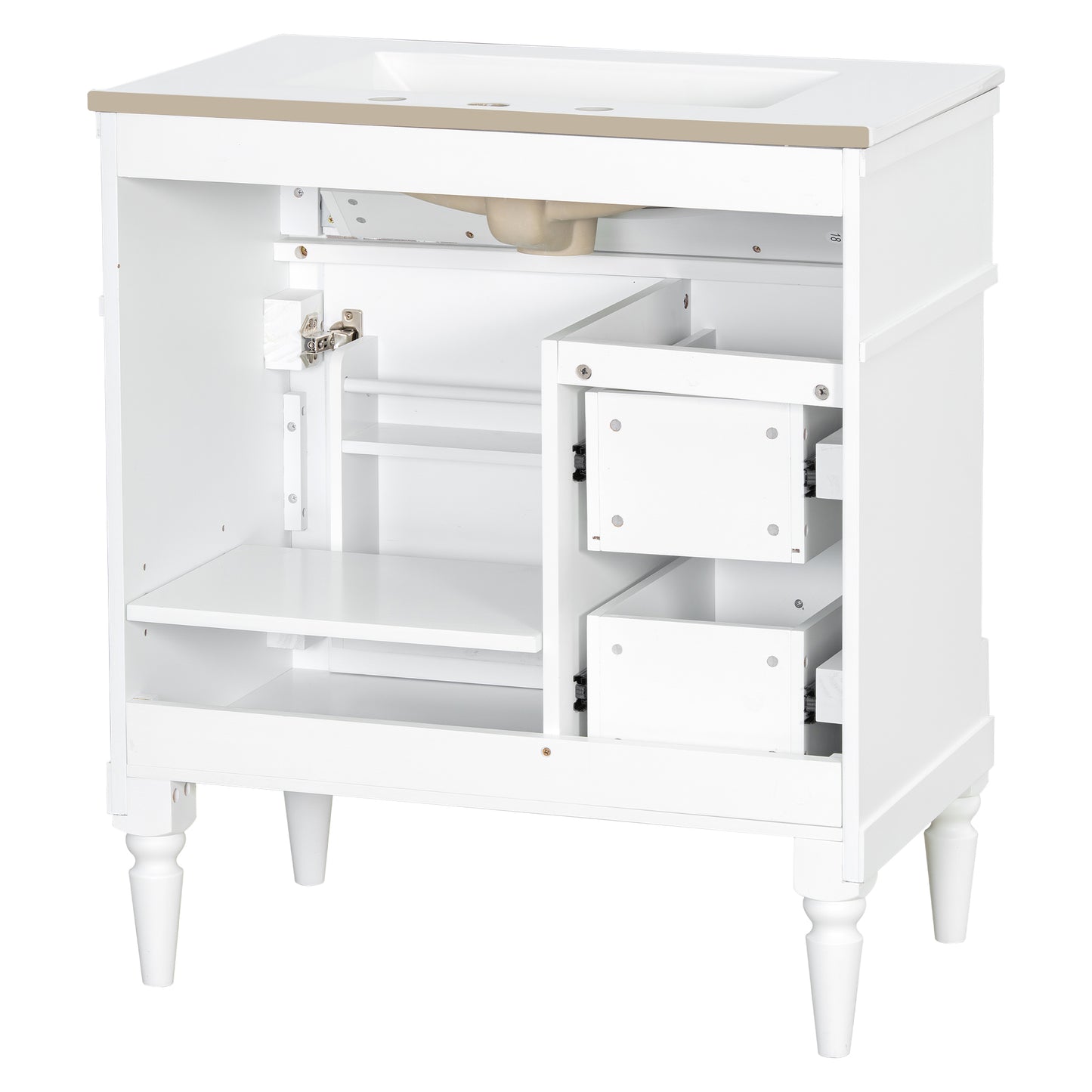 VanityFus 30-in Bathroom Vanity White Single Sink Combo with Ceramic Top 1 Door 3 Drawers Adjustable Shelves