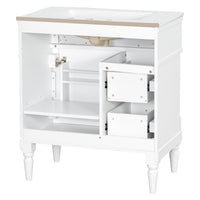 VanityFus 30-in Bathroom Vanity White Single Sink Combo with Ceramic Top 1 Door 3 Drawers Adjustable Shelves
