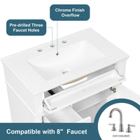 VanityFus 30-in Bathroom Vanity White Single Sink Combo with Ceramic Top 1 Door 3 Drawers Adjustable Shelves
