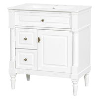 VanityFus 30-in Bathroom Vanity White Single Sink Combo with Ceramic Top 1 Door 3 Drawers Adjustable Shelves