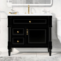 VanityFus 36-in Black Bathroom Vanity Single Sink Combo Ceramic Top 1 door 3 drawers Undermount Adjustable Shelves