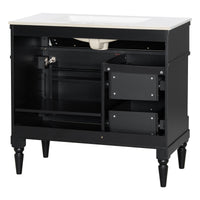 VanityFus 36-in Black Bathroom Vanity Single Sink Combo Ceramic Top 1 door 3 drawers Undermount Adjustable Shelves