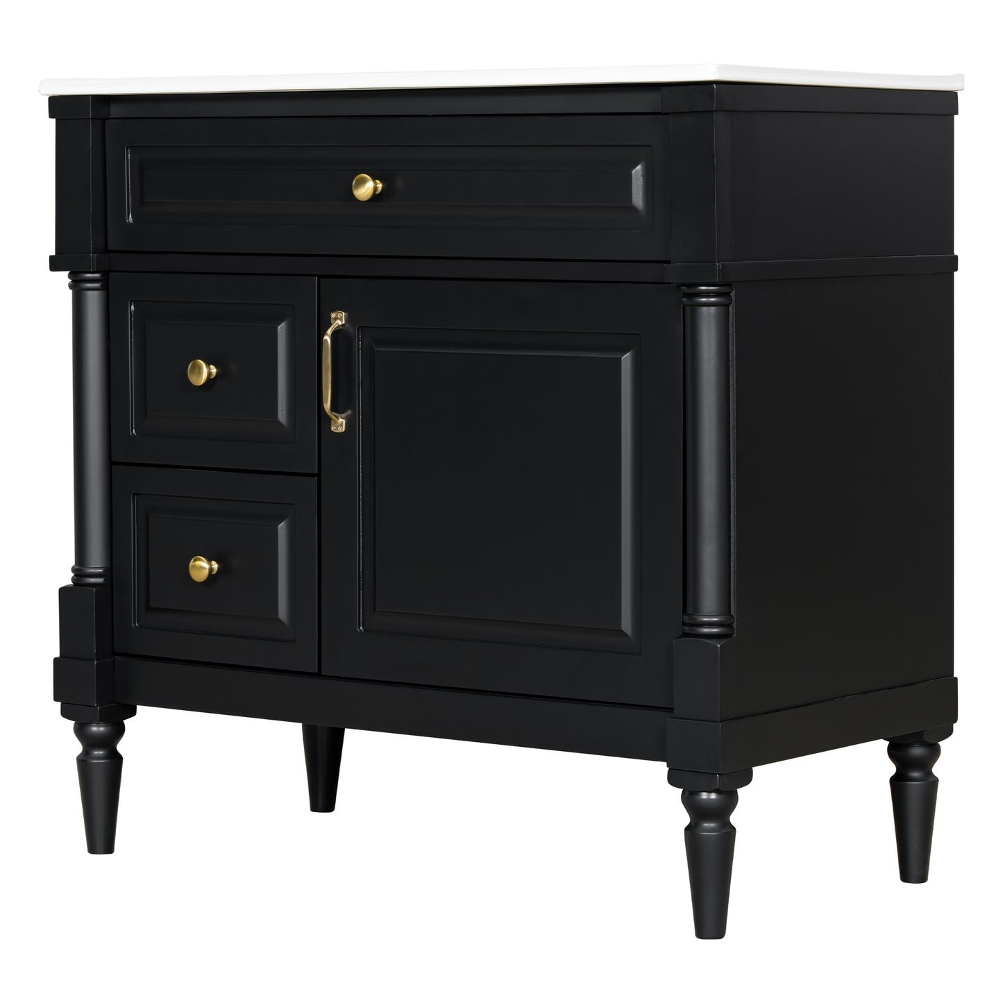 VanityFus 36-in Black Bathroom Vanity Single Sink Combo Ceramic Top 1 door 3 drawers Undermount Adjustable Shelves